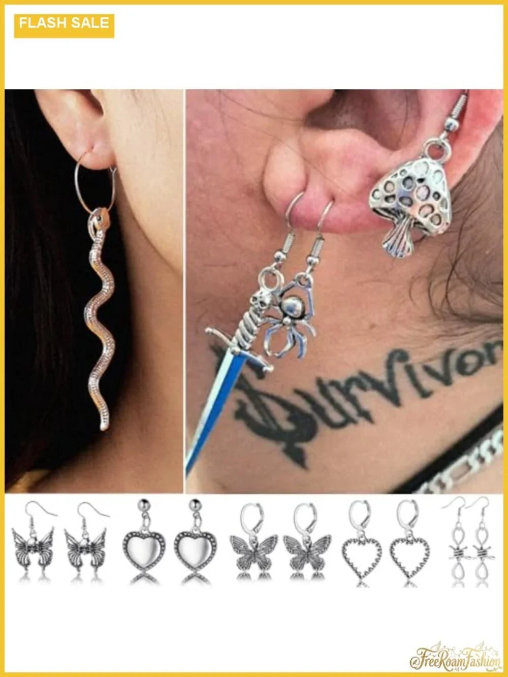Gothic Dangle Drop Earrings Set Zinc Alloy Punk Vintage Halloween Party